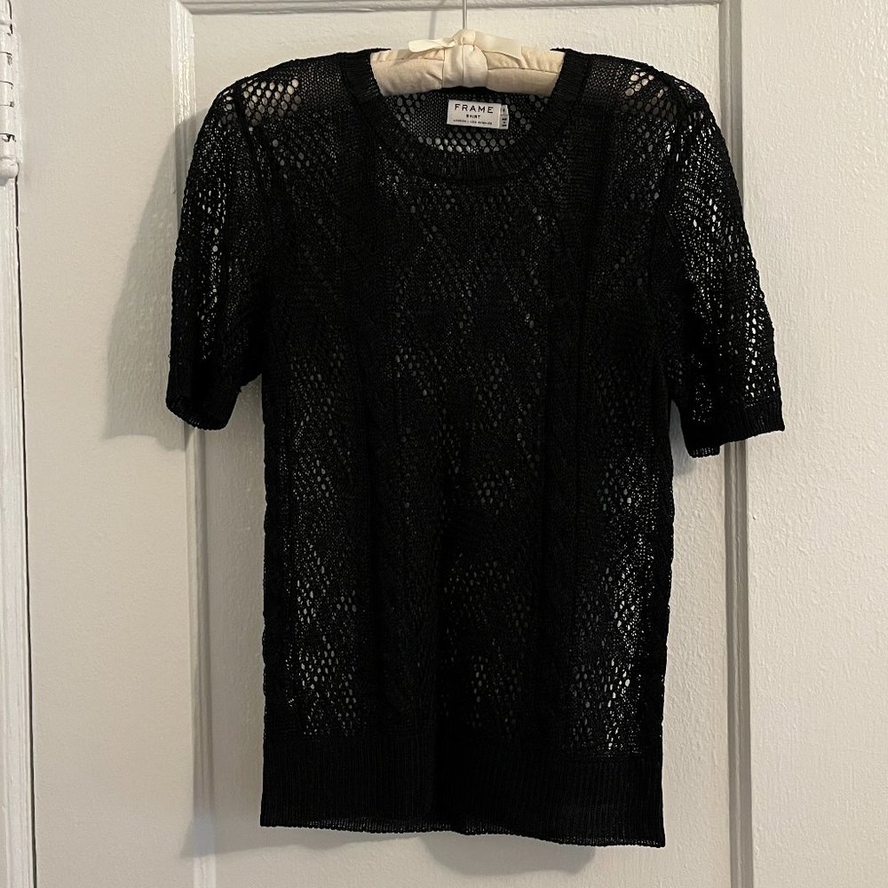 FRAME denim Cropped Short Sleeve Sweater Mesh Lace Size Medium